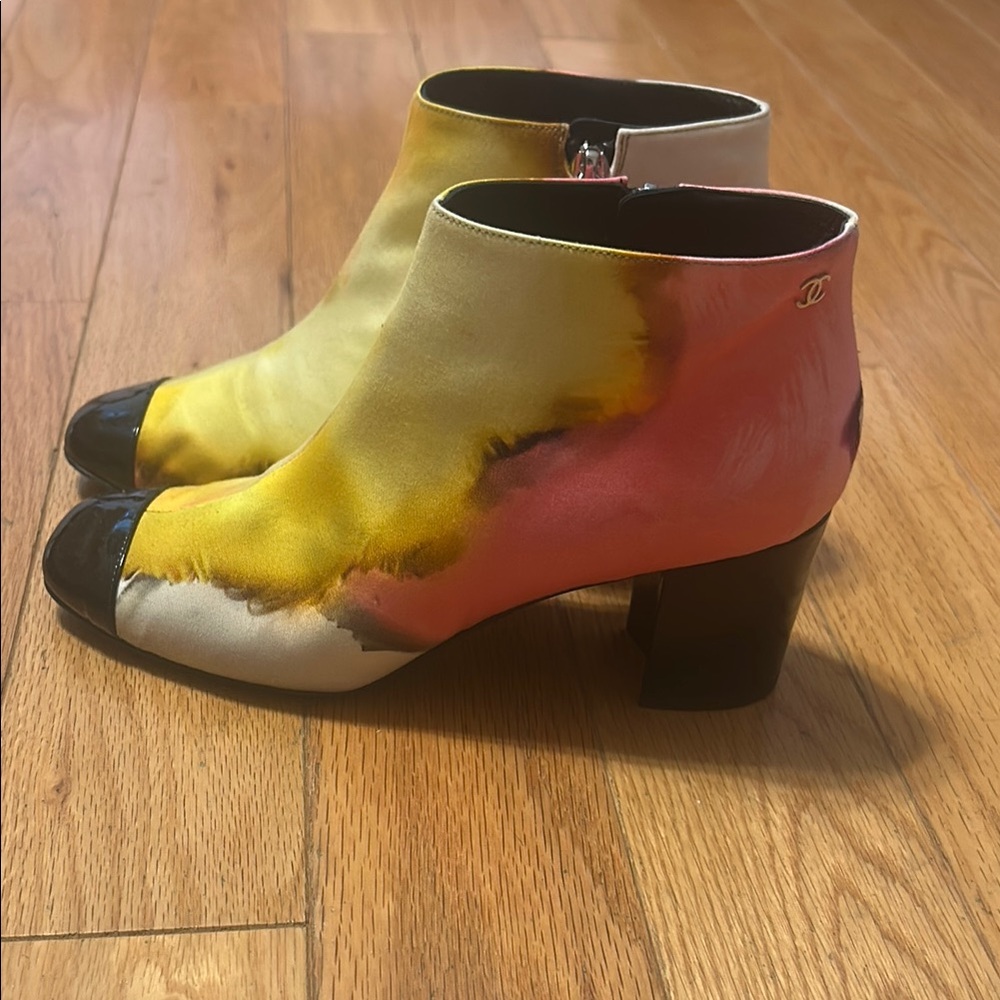 Chanel Yellow and Pink Ankle Boots